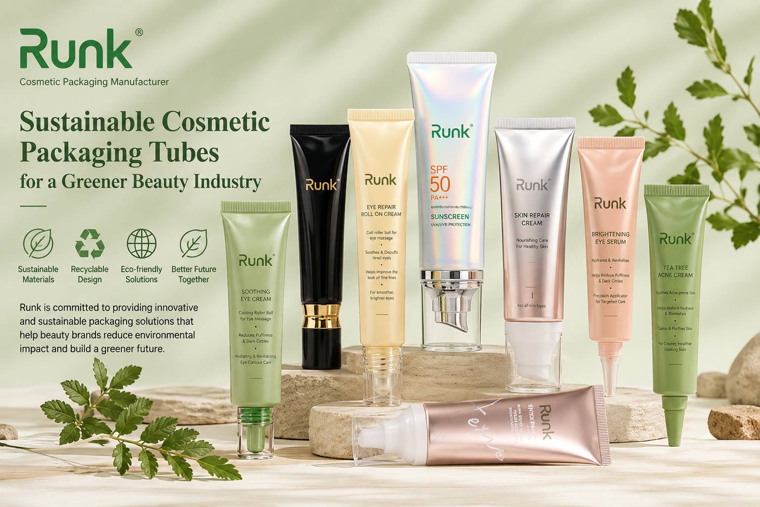 Экологичная косметическая упаковка Runk Factory в тубах для более экологичной индустрии красоты.
