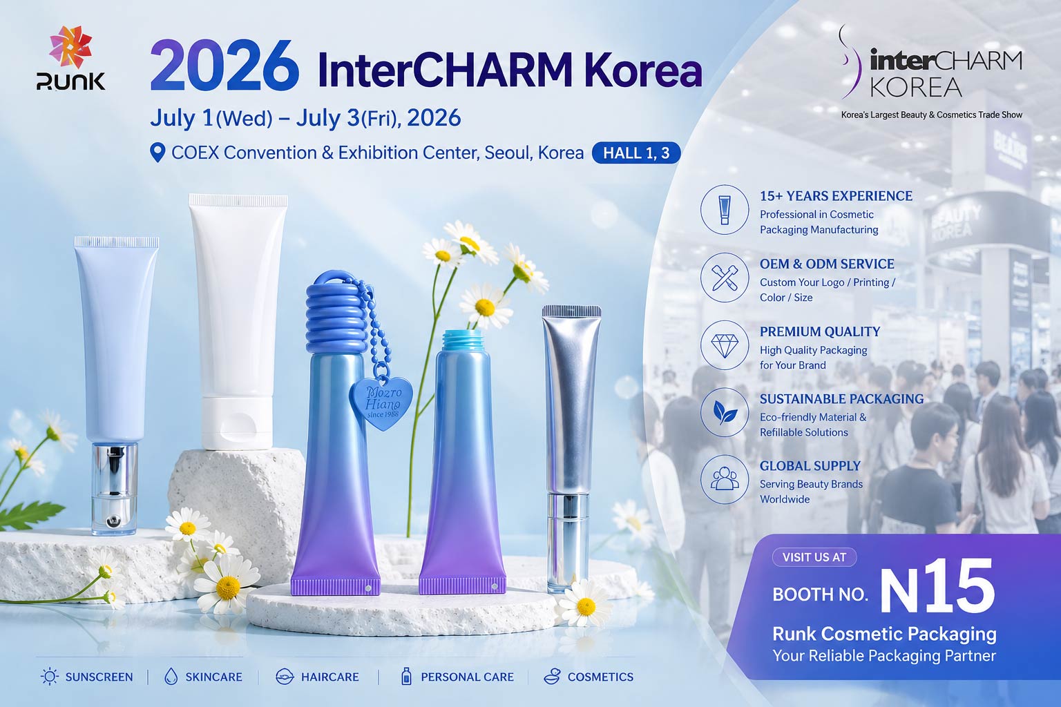 Компания Runk Cosmetics представила свою продукцию в упаковке на выставке InterCHARM Korea 2026.